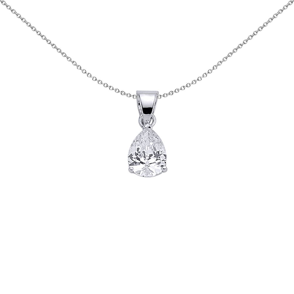 Silver  Pear CZ Tears of Joy Charm Necklace 18 inch - GVP141