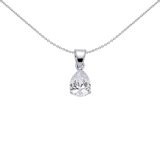 Silver  Pear CZ Tears of Joy Charm Necklace 18 inch - GVP141
