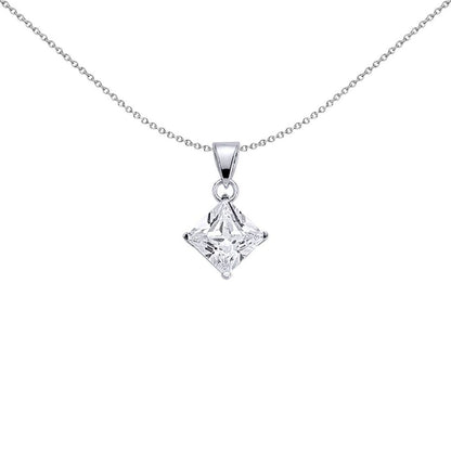 Silver  Princess Cut CZ 4 Claw Solitaire Charm Necklace 8mm 3.00CT - GVP142