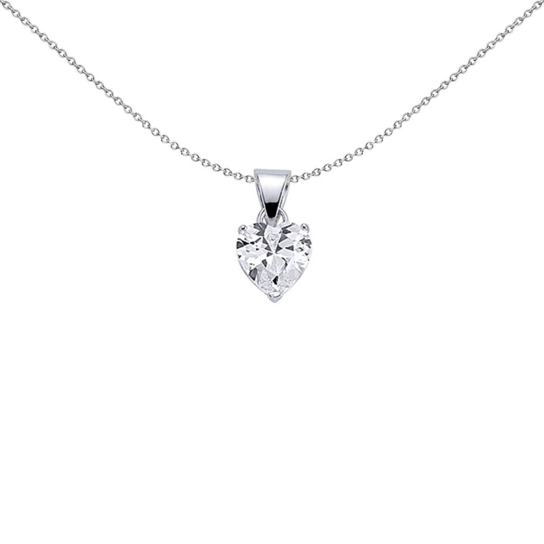 Sterling Silver  Heart CZ Solitaire Love Heart Pendant Necklace - GVP143