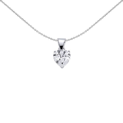 Sterling Silver  Heart CZ Solitaire Love Heart Pendant Necklace - GVP143