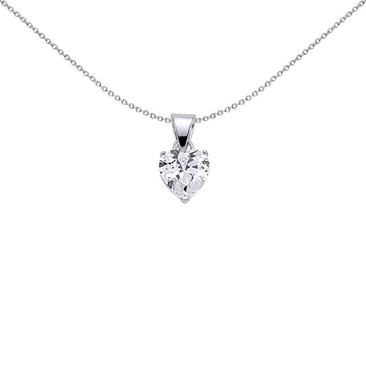 Sterling Silver  Heart CZ Solitaire Love Heart Pendant Necklace - GVP143