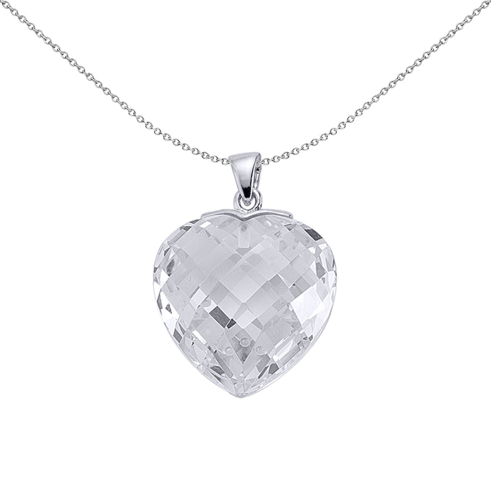 Silver  Heart CZ Love Heart Pendant Necklace 18 inch - GVP144