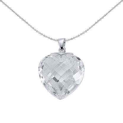 Silver  Heart CZ Love Heart Pendant Necklace 18 inch - GVP144