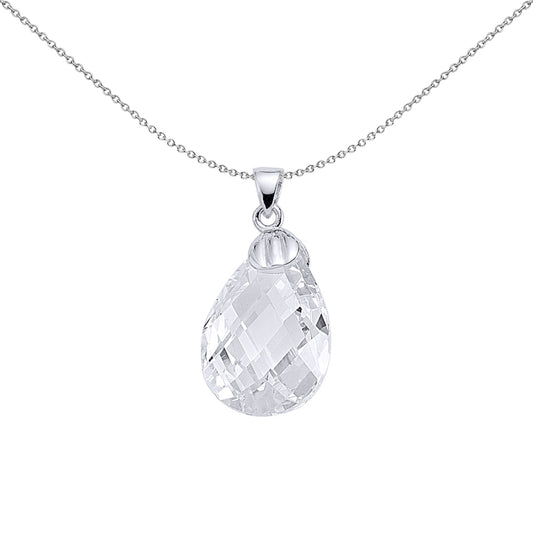 Silver  Pear CZ Pear Drop Charm Necklace 18 inch - GVP145