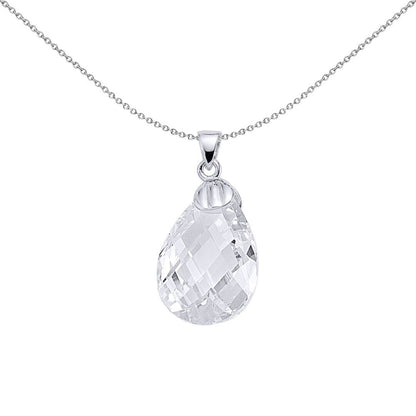 Silver  Pear CZ Pear Drop Charm Checkerboard Solitaire Pendant - GVP145