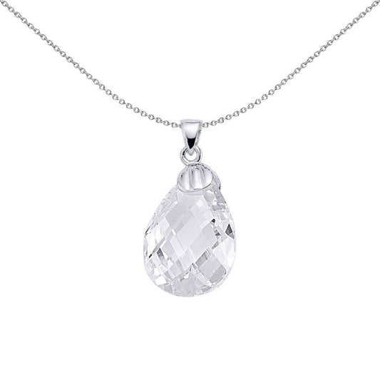 Silver  Pear CZ Pear Drop Charm Checkerboard Solitaire Pendant - GVP145