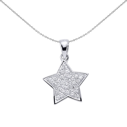 Silver  CZ Pave Star Pendant Necklace 18 inch - GVP148