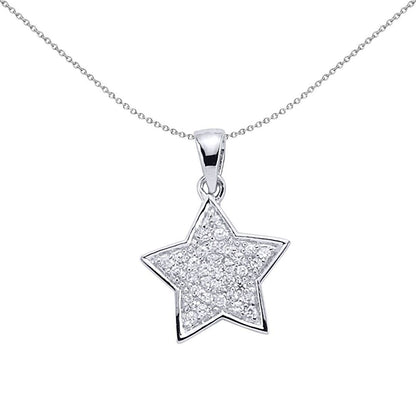 Sterling Silver  CZ Encrusted Galaxy Pave Star Pendant Necklace - GVP148