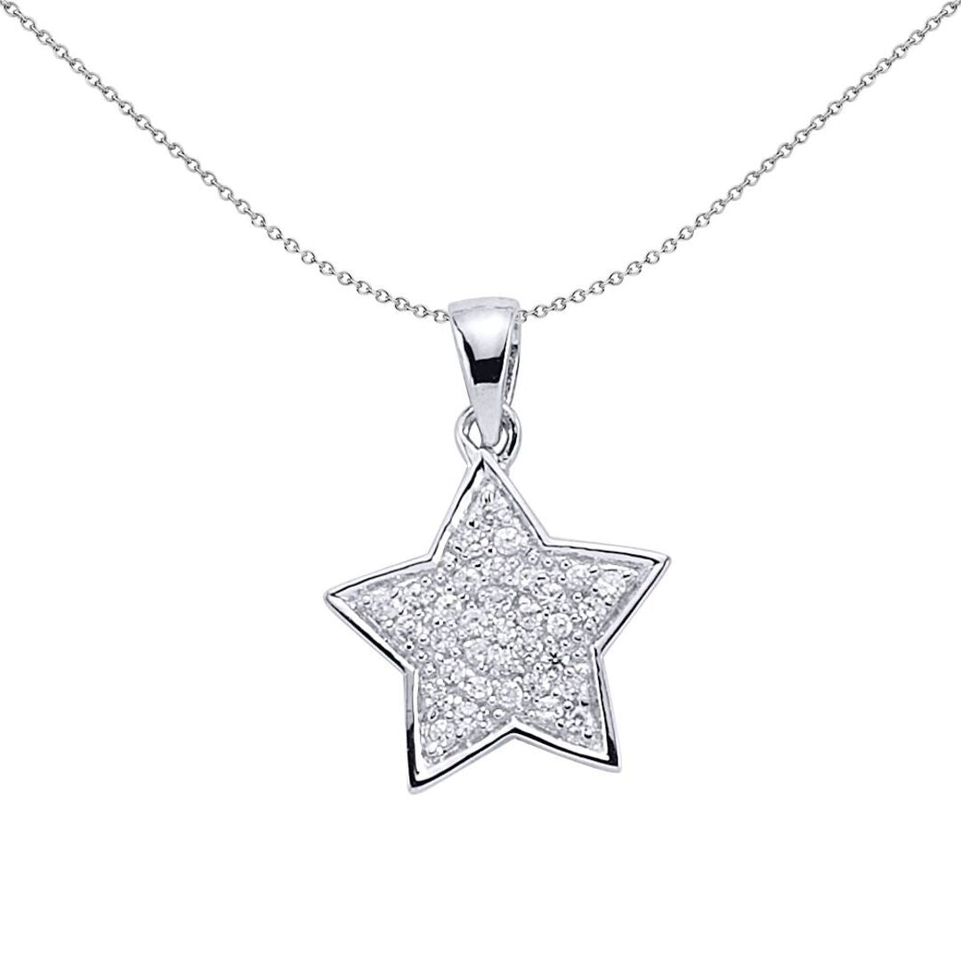 Sterling Silver  CZ Encrusted Galaxy Pave Star Pendant Necklace - GVP148