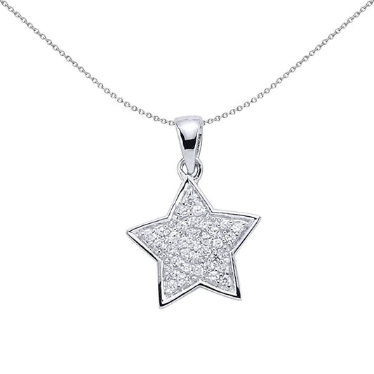 Sterling Silver  CZ Encrusted Galaxy Pave Star Pendant Necklace - GVP148