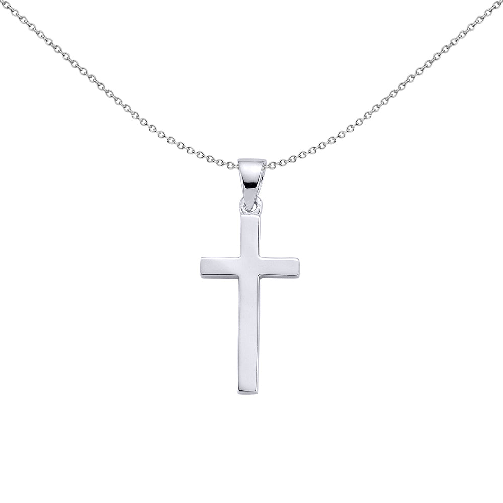 Silver  Polished Cross Pendant Necklace 18 inch - GVP159