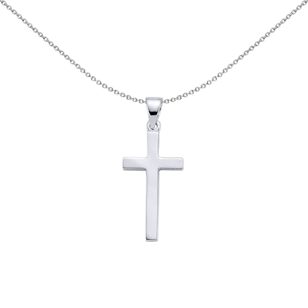 Sterling Silver  Elegant Minimal Polished Cross Pendant Necklace - GVP159