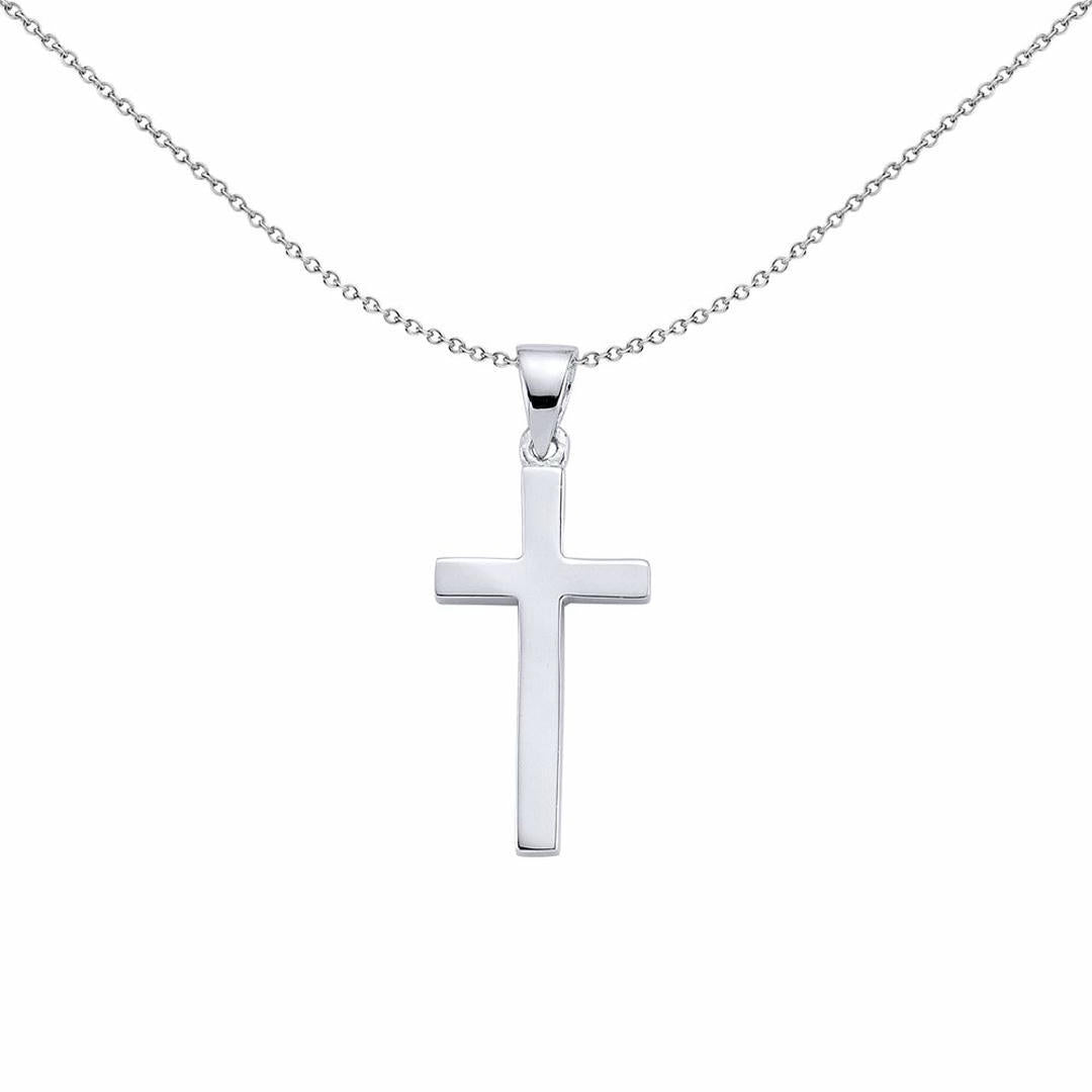 Silver  Polished Cross Pendant Necklace 18 inch - GVP159