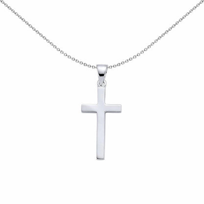 Silver  Polished Cross Pendant Necklace 18 inch - GVP159