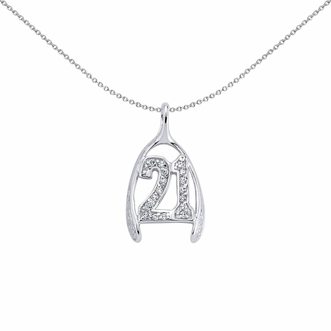 Silver  CZ Wishbone 20 Pendant Necklace 18 inch - GVP162