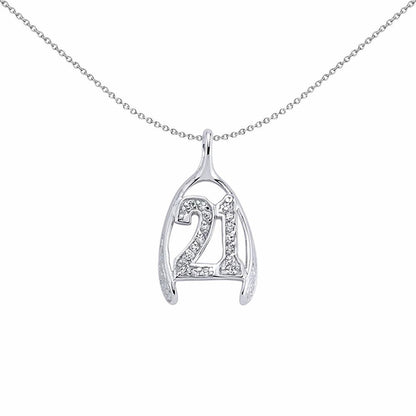 Silver  CZ Wishbone 20 Pendant Necklace 18 inch - GVP162