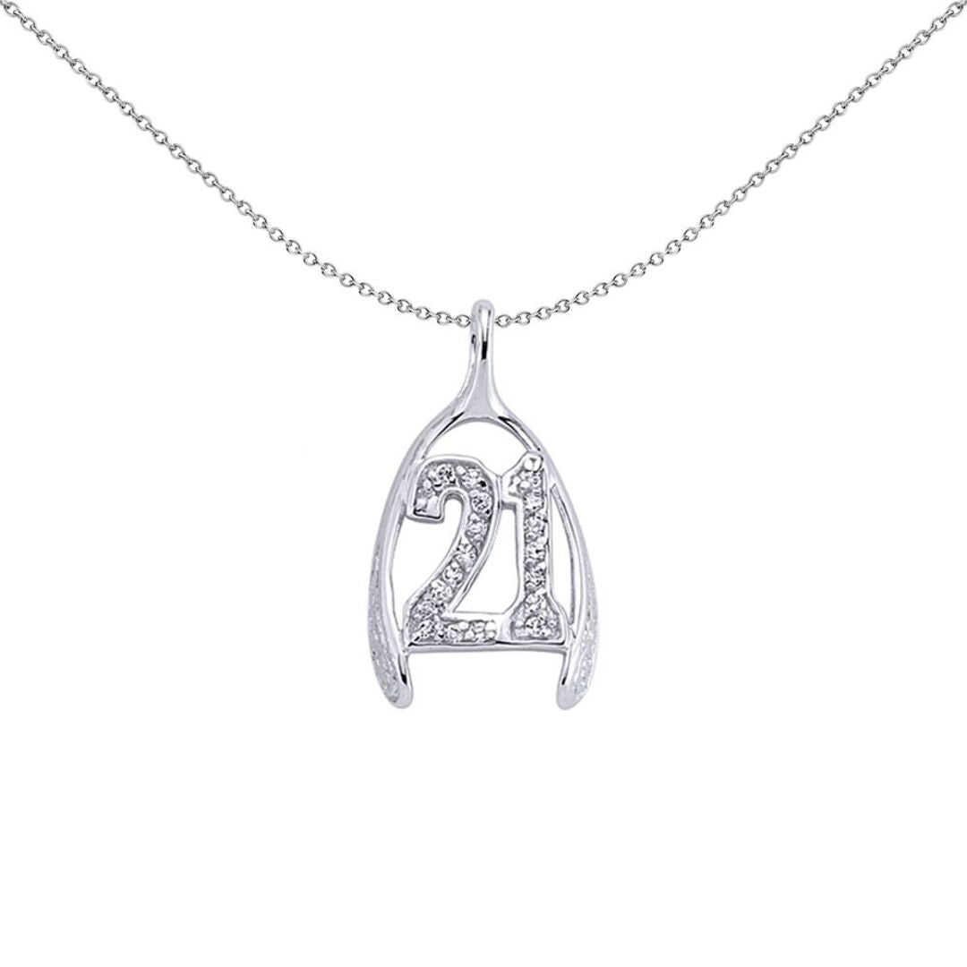 Sterling Silver  CZ Wishbone 20 Milestone Birthday Pendant - GVP162
