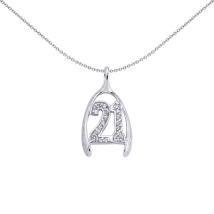 Sterling Silver  CZ Wishbone 20 Milestone Birthday Pendant - GVP162