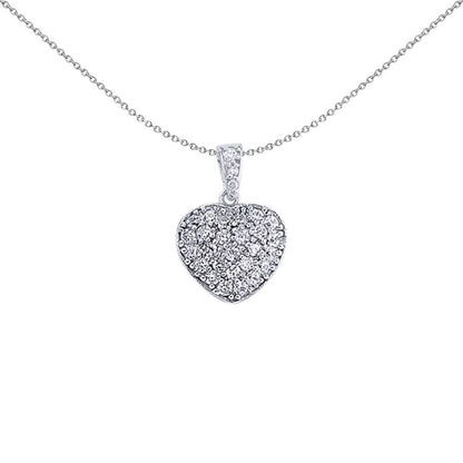 Silver  CZ Pave Love Heart Pendant Necklace - GVP167
