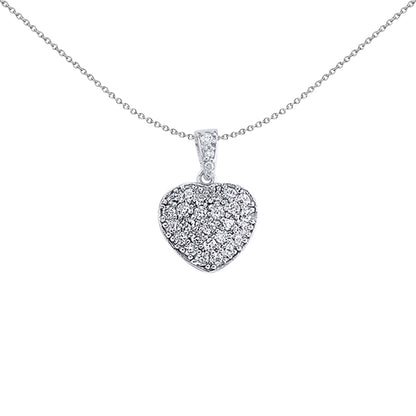 Silver  CZ Pave Love Heart Pendant Necklace 18 inch - GVP167