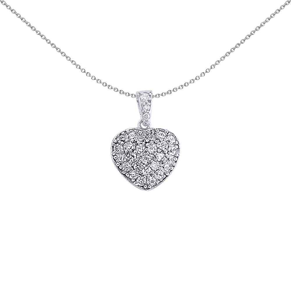 Silver  CZ Pave Love Heart Pendant Necklace 18 inch - GVP167