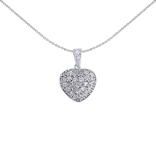 Sterling Silver  CZ Puffed 3D Pave Love Heart Pendant Necklace - GVP167