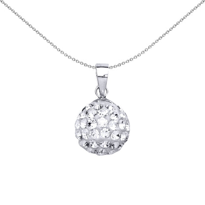 Silver  Crystal Disco Ball Pendant Necklace 18 inch - GVP168-9MM
