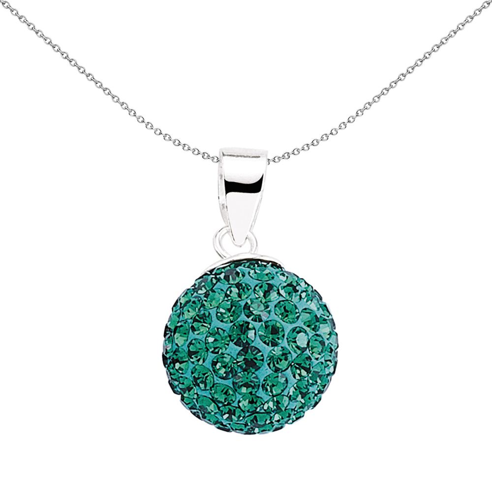 Sterling Silver  Green Crystal Shamballa Pendant - GVP168EM
