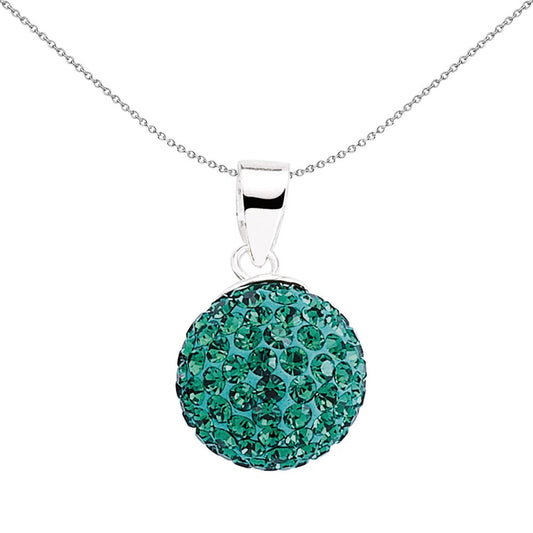 Sterling Silver  Green Crystal Shamballa Pendant - GVP168EM