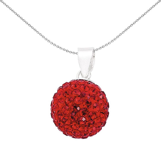 Sterling Silver  Red Crystal Sparkling Spherical Shamballa Pendant - GVP168RU