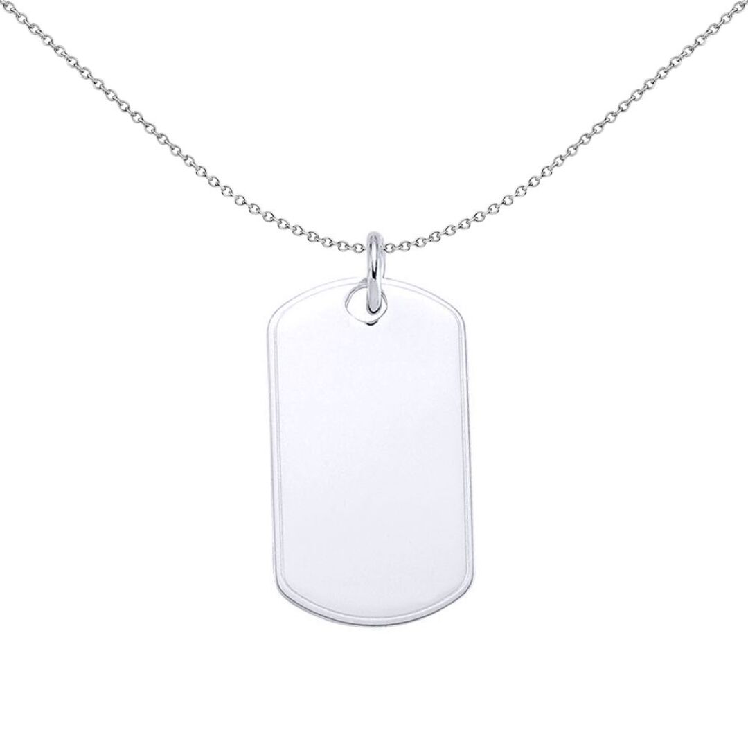 Mens Sterling Silver  Military Dog Tag Curved Rectangular Pendant - GVP175