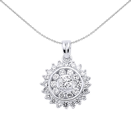 Silver  CZ Halo Cluster Charm Necklace 18 inch - GVP178