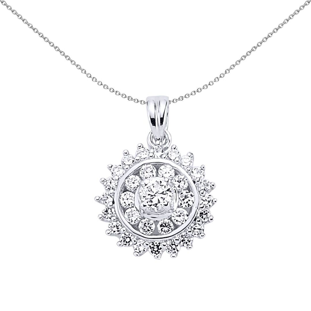 Silver  CZ Halo Cluster Charm Radiant Circular Orbit Pendant - GVP178
