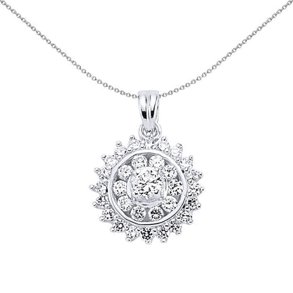 Silver  CZ Halo Cluster Charm Radiant Circular Orbit Pendant - GVP178