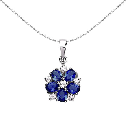 Sterling Silver  Blue Oval CZ Tudor Rose Flower Botanical Pendant - GVP181SAP
