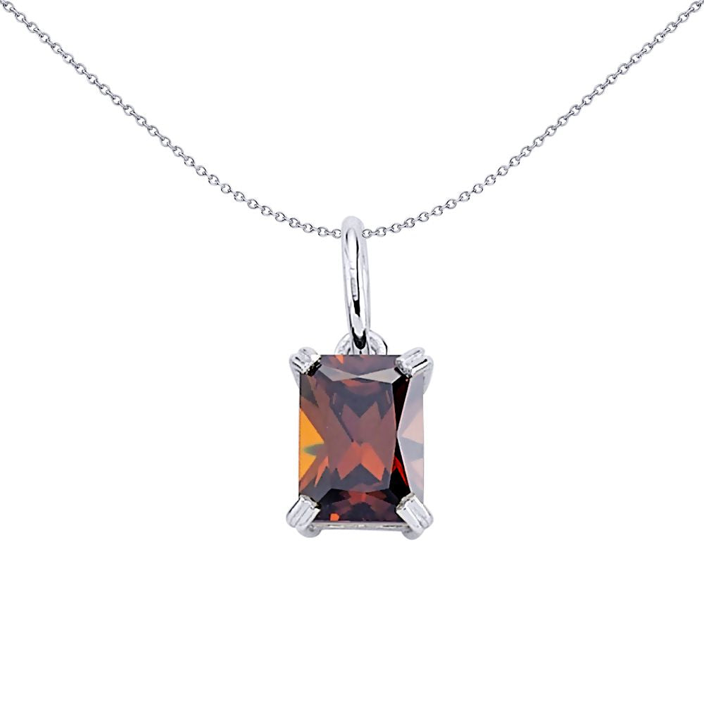Sterling Silver  Smoky Quartz Cola Rectangular Solitaire Pendant - GVP185R
