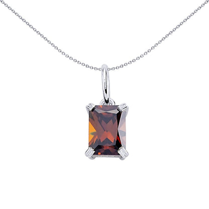 Sterling Silver  Smoky Quartz Cola Rectangular Solitaire Pendant - GVP185R