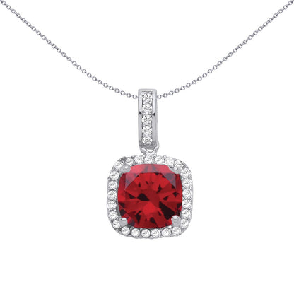 Silver  Red Cushion CZ Squared Circle Halo Cluster Charm Pendant - GVP191RU