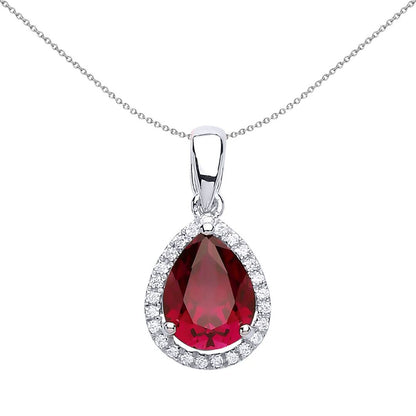 Sterling Silver  Red Pear CZ Halo Tears of Joy Solitaire Pendant - GVP194