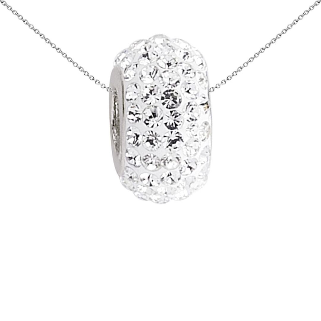 Sterling Silver  White Crystal Sparkling Disco Wheel Bead Charm - GVP195