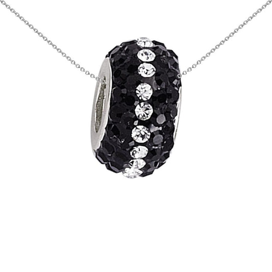 Silver  Black & White Crystal Sparkling Disco WheelBead Charm - GVP196
