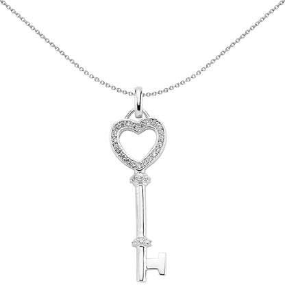 Sterling Silver  CZ Key To My Heart Love Charm Pendant - GVP199