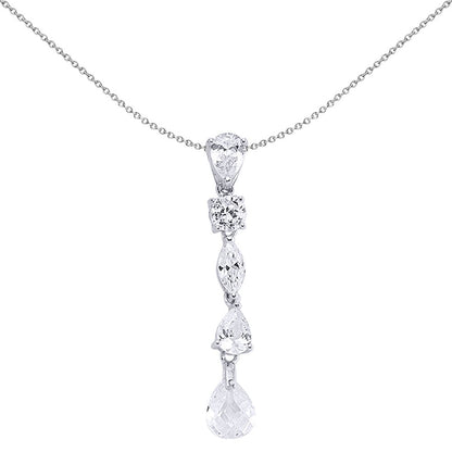Silver  Pear, Marquise and CZ Tears of Joy Charm Necklace 18 inch - GVP200