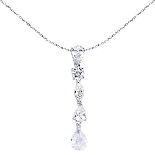 Silver  Pear, Marquise and CZ Tears of Joy Charm Necklace 18 inch - GVP200