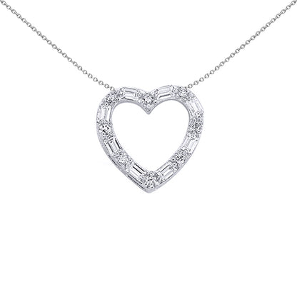 Silver  Baguette CZ Love Heart Pendant Necklace 18 inch - GVP202