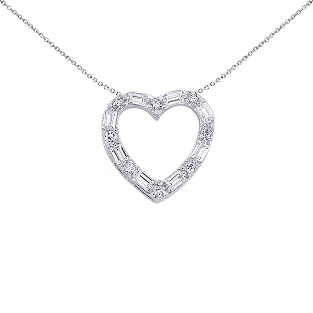 Silver  Baguette CZ Love Heart Pendant Necklace 18 inch - GVP202