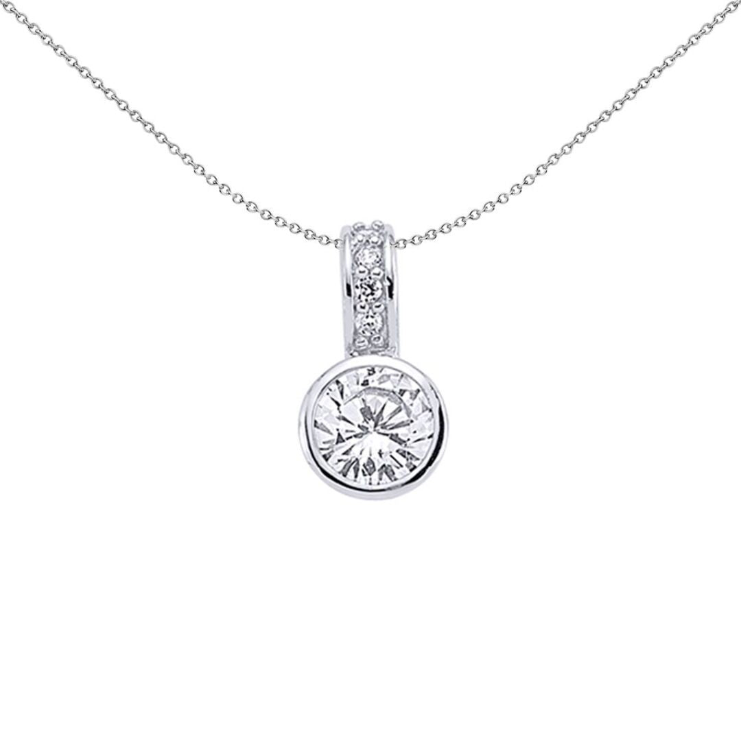 Sterling Silver  CZ Bezel Halo Bubble Solitaire Pendant Necklace - GVP203