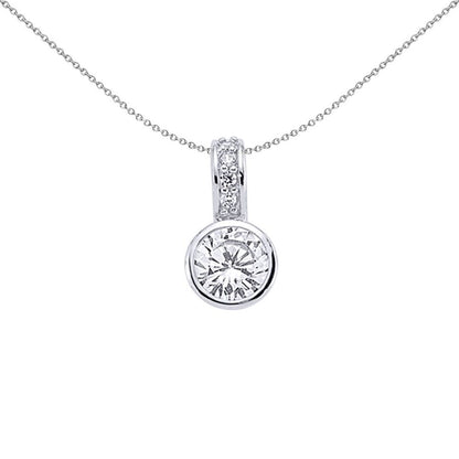 Sterling Silver  CZ Bezel Halo Bubble Solitaire Pendant Necklace - GVP203