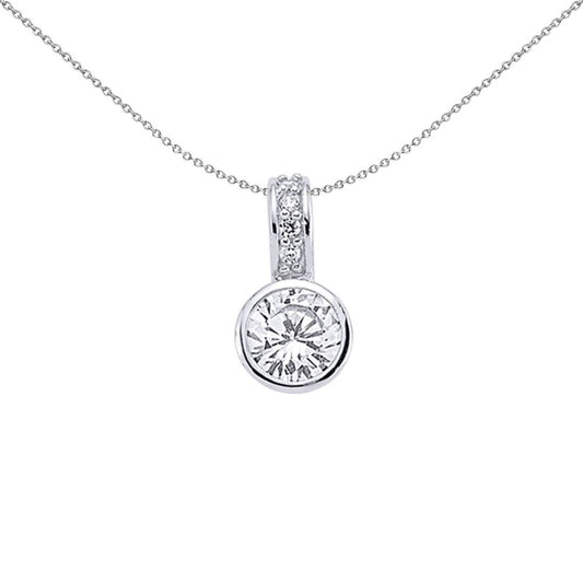 Sterling Silver  CZ Bezel Halo Bubble Solitaire Pendant Necklace - GVP203